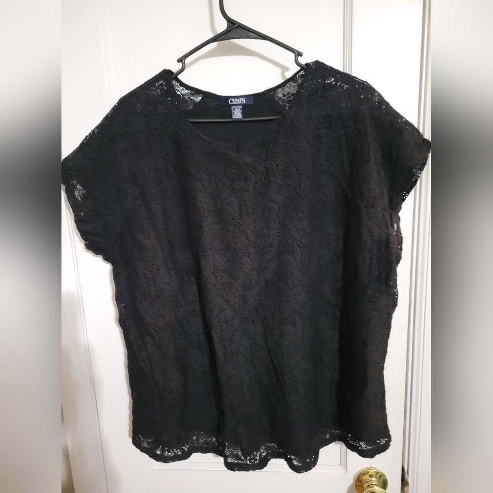 Chaps Women's Elegant Black Lace Blouse